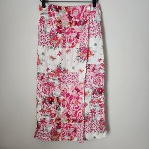 Haute Hippie | 100% Linen Floral Faux Wrap Midi Skirt - Size S